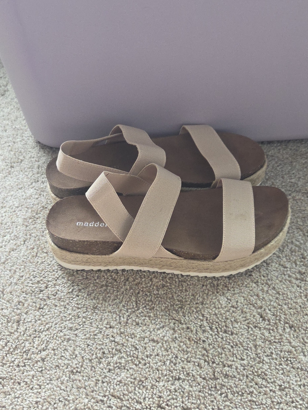 Madden Girl Nude Elastic Strap Platform Sandals